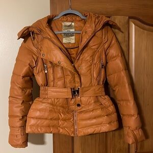 Gorgeous orange fitted puffy jacket w/belt